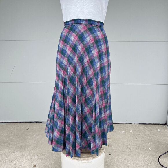 Vintage 50s Lady Copley Purple Plaid Light-Weight Wool Skirt Union Made - Picture 1 of 9